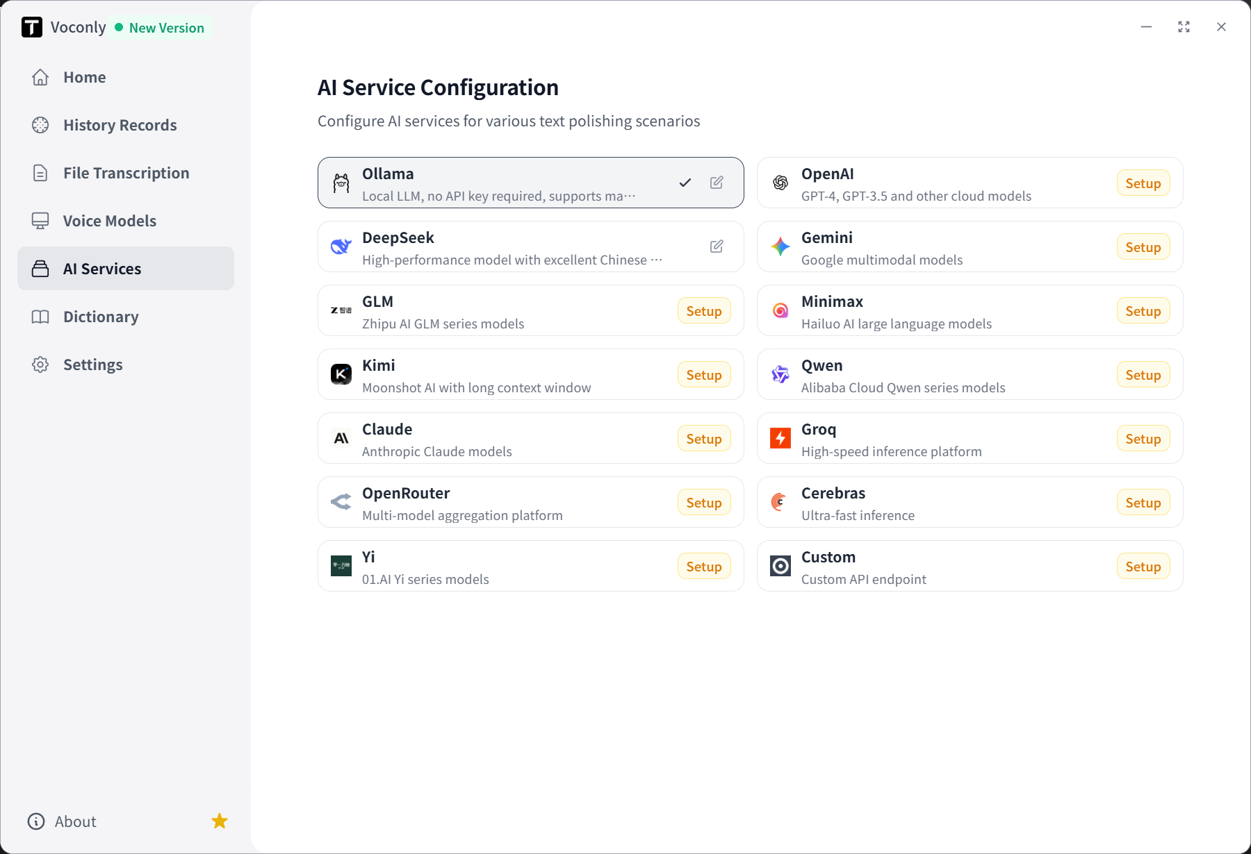 AI Provider Selection Interface