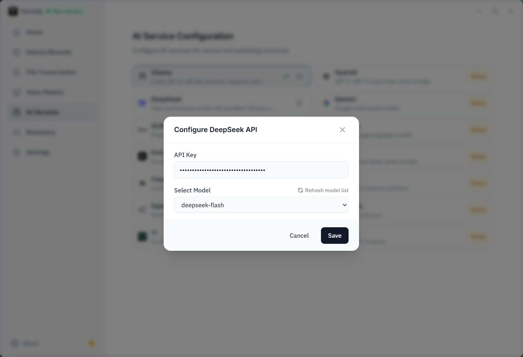 AI Provider Configuration Interface
