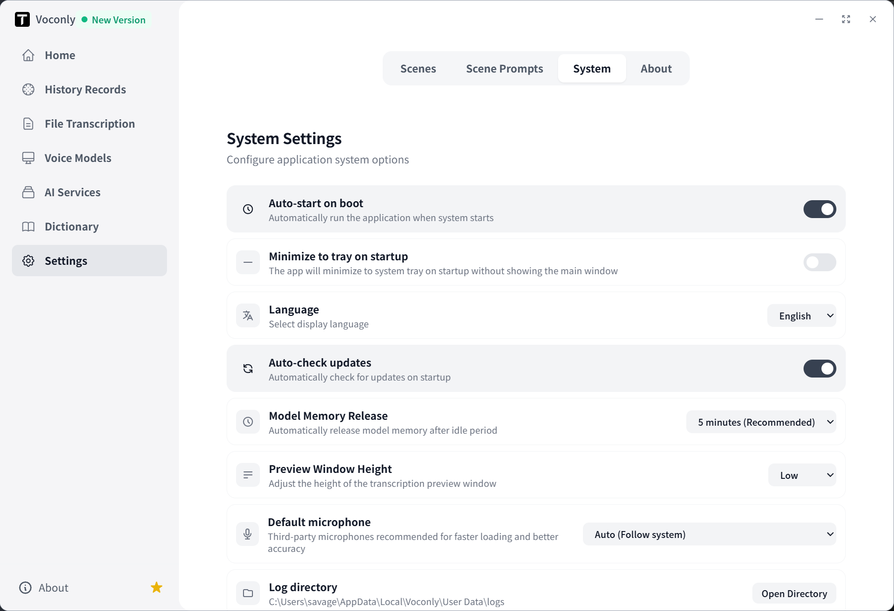 System Settings Interface